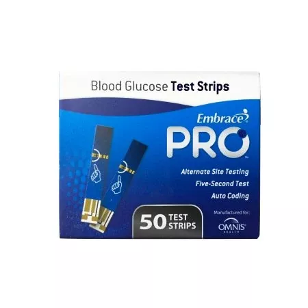 Omnis Health Blood Glucose Test Strips Embrace 50 Strips per Box sample size , 0.5 Microliter For Embrace Blood Glucose System - M-1034317-1001 | Box of 50