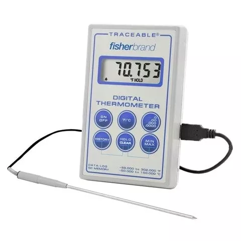 PANTek Technologies LLC Digital Laboratory Thermometer with Alarm Fisherbrand™ Traceable Fahrenheit / Celsius -40° to 300°F (-40° to 150°C) Stainless Steel Probe Battery Operated - M-1008137-4872 - Each