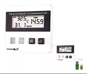 PANTek Technologies LLC Digital Refrigerator / Freezer Thermometer Fisherbrand™ Traceable Fahrenheit / Celsius -40° to 176°F (-40° to 80°C) Bottle Probe Flip-out Stand / Wall Mount Battery Operated - M-853681-1607 - Each