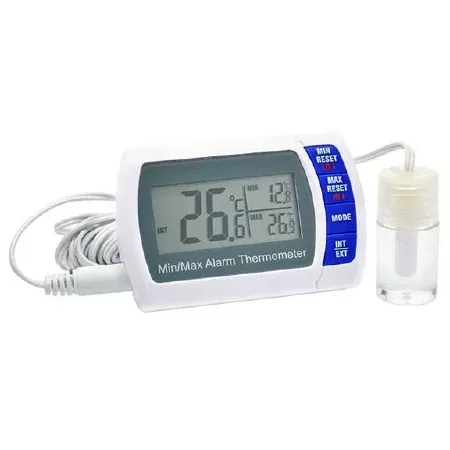 PANTek Technologies LLC Digital Thermometer with Alarm Fahrenheit / Celsius -58° to +158°F (-50° to +70°C) Internal Probe / External Probe Multiple Mounting Options Battery Operated - M-1045231-3099 - Each