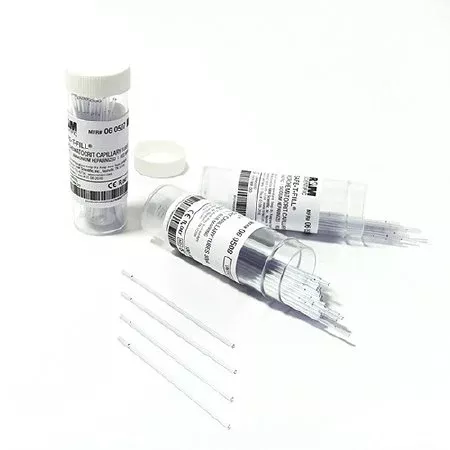 Ram Scientific Safe-T-Fill Capillary Blood Collection Tube Micro-hematocrit Plain 75 mm Length 50 µL Blue Stripe Without Closure Plastic Tube - M-1050762-3902 - Case of 1000