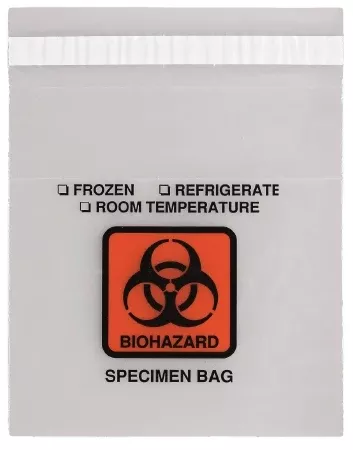 RD Plastics Company Specimen Transport Bag 13 X 18 Inch Plastic Adhesive Closure Biohazard Symbol / Storage Instructions NonSterile - M-405194-3630 | Case of 1000