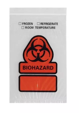 RD Plastics Company Specimen Transport Bag 4 X 6 Inch Plastic Zip Closure Biohazard Symbol / Storage Instructions NonSterile - M-1038683-3552 | Case of 1000