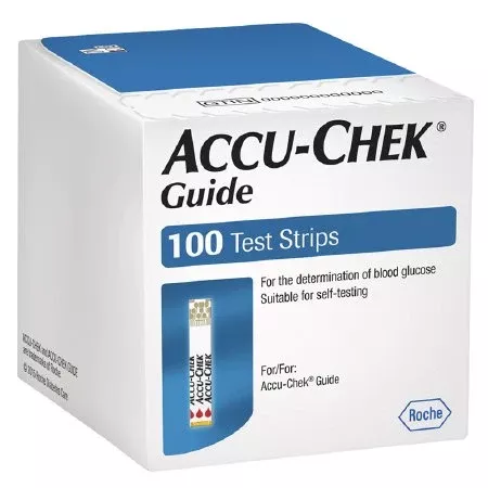 Roche Diabetes Care Guide Blood Glucose Test Strips Accu-Chek 100 Strips per Box Tiny 0.6 microliter drop For Accu-Check Blood Glucose Meters - M-1148721-2770 | Case of 2400