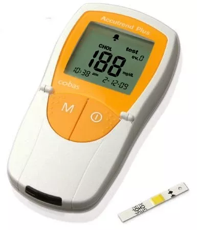 Roche Diagnostics Blood Glucose and Cholesterol Meter Accutrend Plus 12 Second Glucose, 3 Minute Cholesterol Results Stores Up To 1000 Results Test Strip Coding - M-691991-3477 | Each