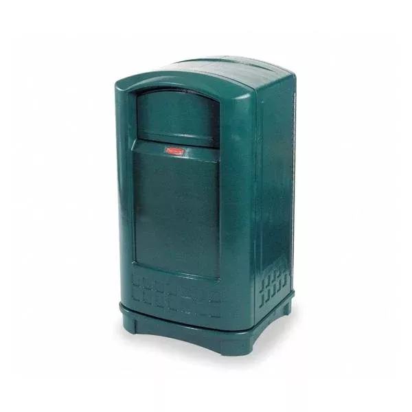 Rubbermaid Can Trash Plaza Resin 50gal Spring Lid Dark Green Rectangle Ea
