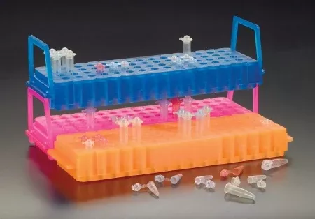 Simport Scientific Test Tube Rack UniRack™ 10 mm - 12 mm Tube Size, Reverse Side 0.2 mL - 0.5 mL Tube Size Assorted Colors 1 X 2-5/8 X 9-1/4 Inch - M-1035159-4604 - Case of 10