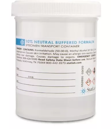 StatLab Medical Products Prefilled Formalin Container Polypropylene 120 mL Fill in 240 mL (8 oz.) Screw Cap Warning Label / Patient Information NonSterile - M-1002262-2480 | Case of 72