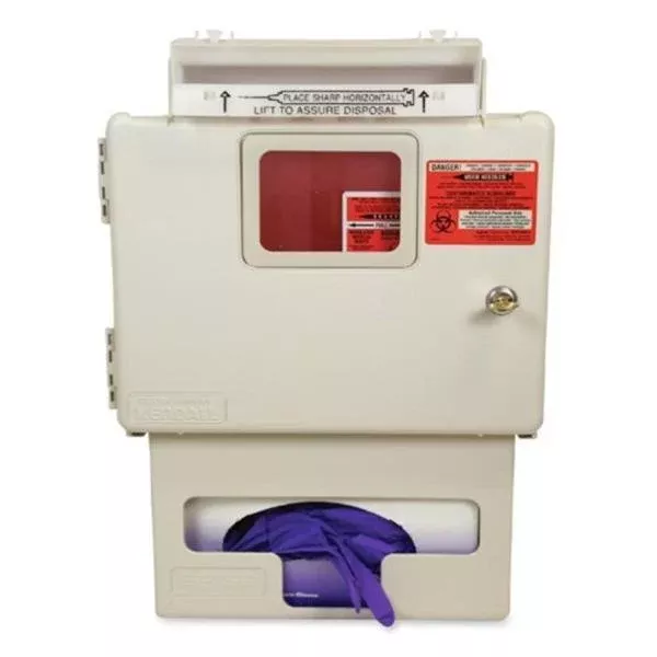 Unimed-MidwestCabinet Sharps 5qt Plastic Beige With Lock Wall Mount Ea