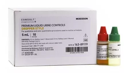 Urine Chemistry Urinalysis Control McKesson Consult Analyte Testing Positive Level / Negative Level 2 Level 1 (Abnormal) 25 mL Bottles, 2 Level 2 (Normal with hCG) 25 mL Bottles - M-1057384-4750 | Box of 4