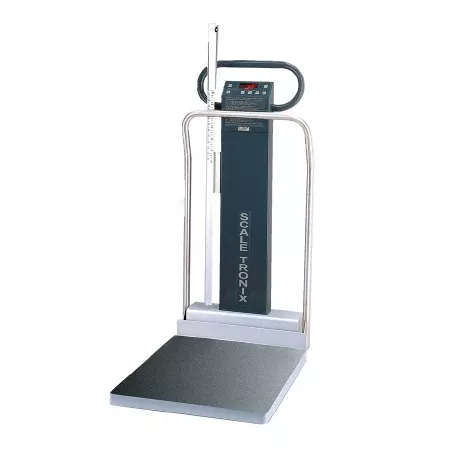 Welch Allyn Column Scale with Handrail Scale-Tronix Digital Display 800 lbs. / 360 kg Capacity Chrome Battery Operated - M-1012618-2408 | Each