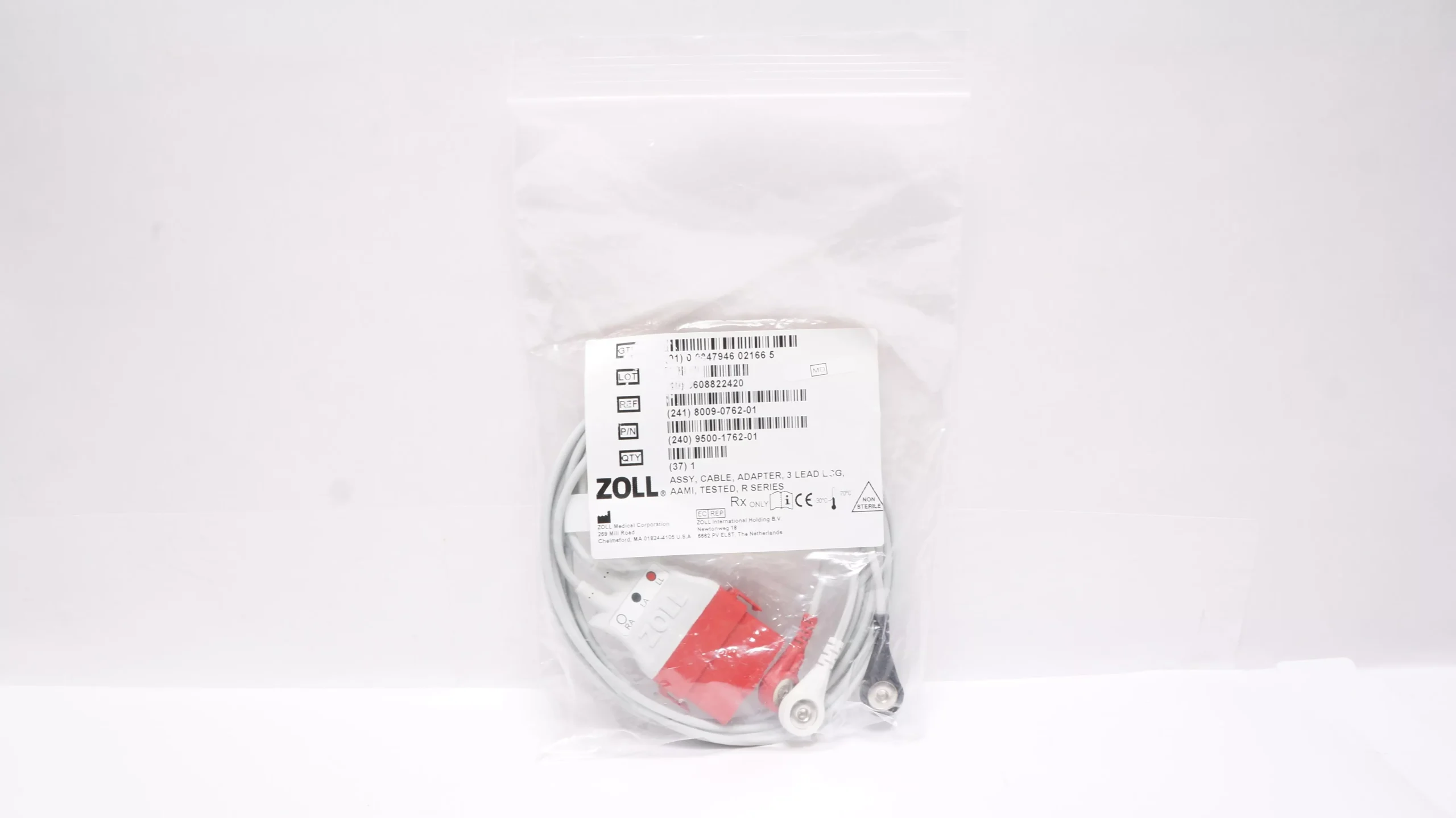 Zoll 8009-0762-01 Assy Cable Adapter 3 Lead ECG AAMI Tested R Series